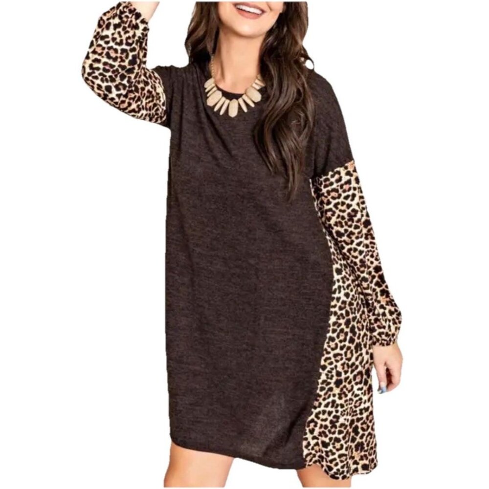 Egs California Cheetah Leopard‎ Print Dress Size M Brown Fall Stretch Tunic
